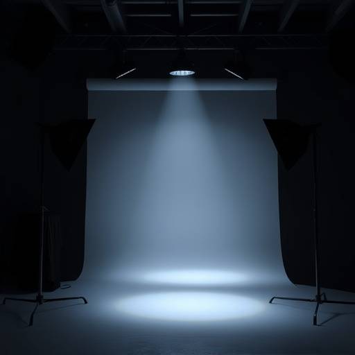 Dark studio with professional lighting setup